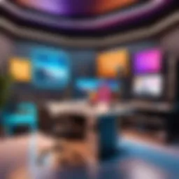 A vibrant studio setup for video podcasts showcasing advanced technology.