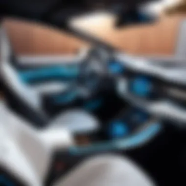 High-Tech Interior of a Luxury Electric Vehicle An interior view showcasing advanced technology features in a luxury electric vehicle.