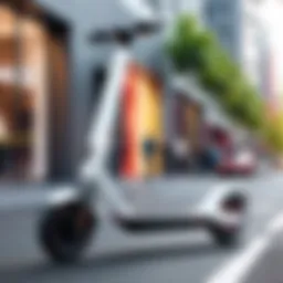 A sleek electric scooter parked in an urban environment showcasing its modern design.