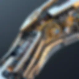 A close-up view of advanced bionic arm technology showcasing intricate mechanisms.
