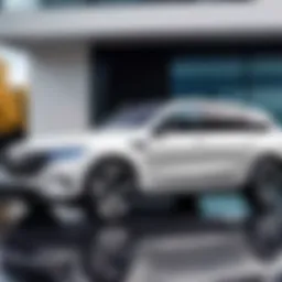 Elegant exterior view of the Mercedes EQC showcasing its modern design.