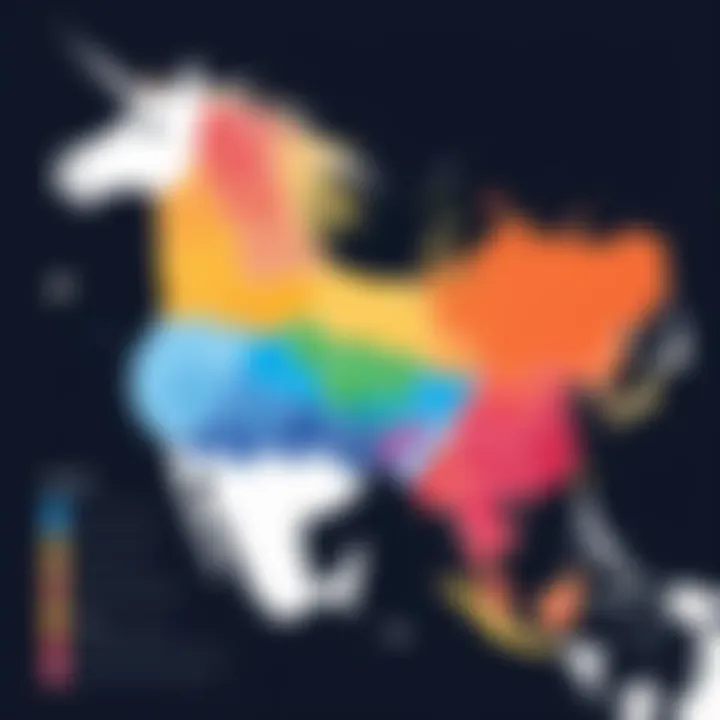 Map illustrating the geographical distribution of unicorn startups worldwide