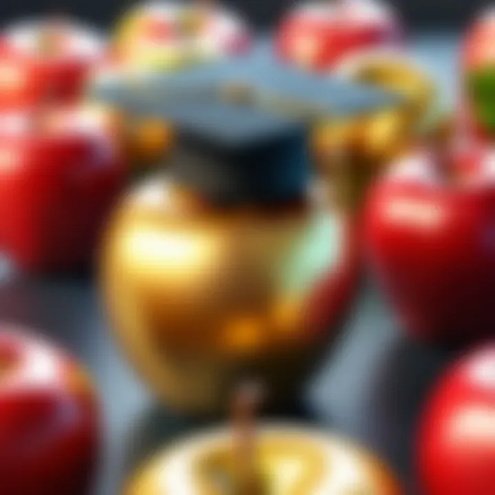 Golden apple with a graduation cap symbolizing discounts