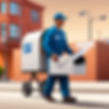 Illustration of a postal worker delivering mail to a new address