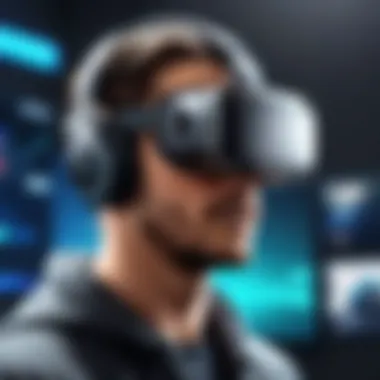 Illustration of virtual reality headset immersed in a gaming world