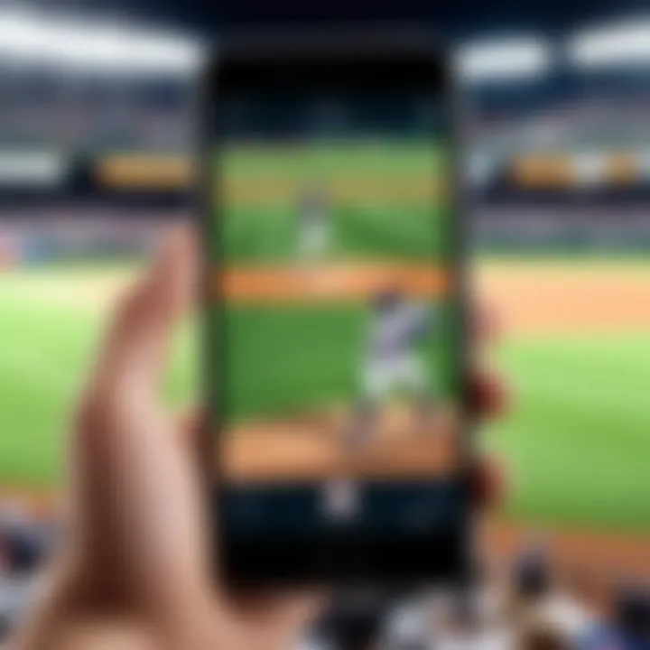 Mobile phone showing live baseball game