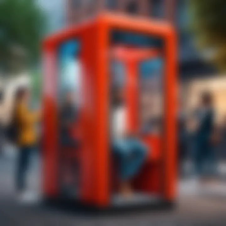 Group of diverse individuals connecting in a Zen phone booth